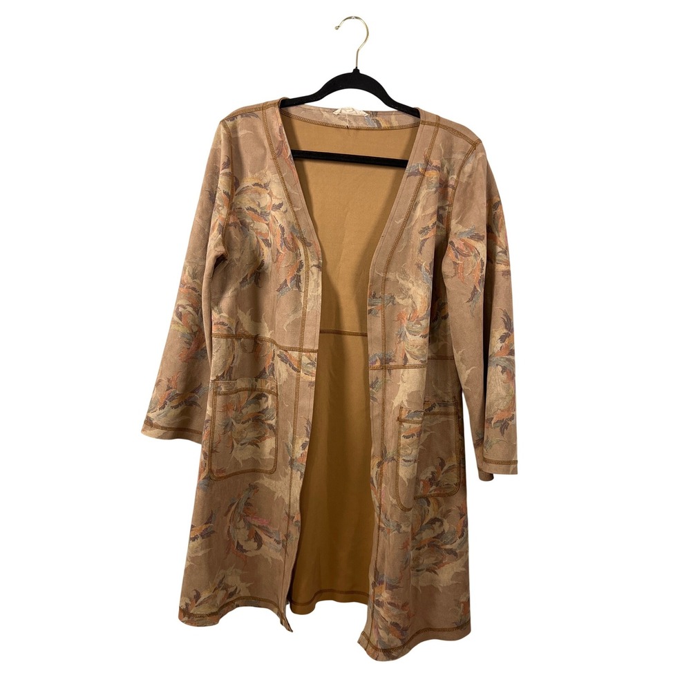 Solitaire Earthy Brown Floral Tunic Cardigan Jacket Boho Goblincore Medium Cozy